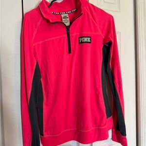 PINK Victoria's Secret Hot Pink and Black Quarter-Zip Sweatshirt